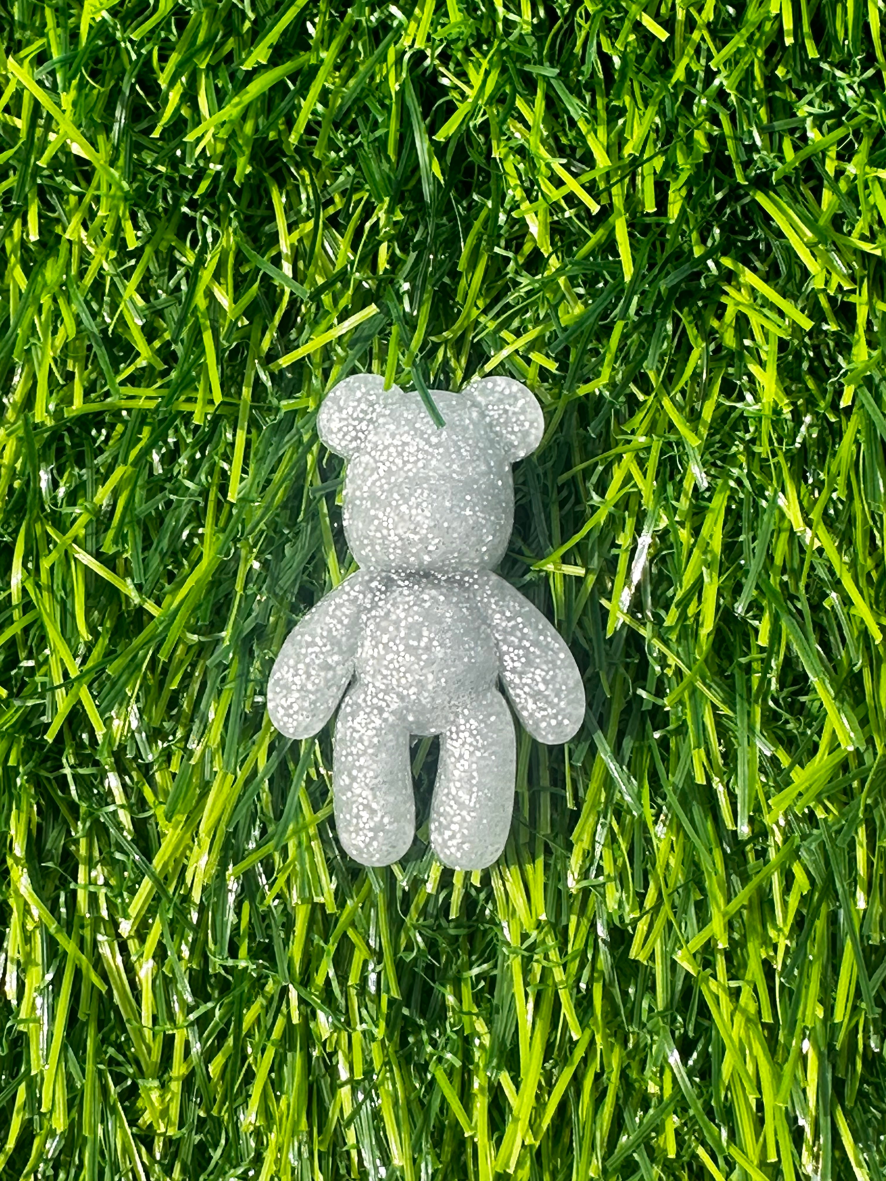 Silver glitter matte teddy bear shoe charm